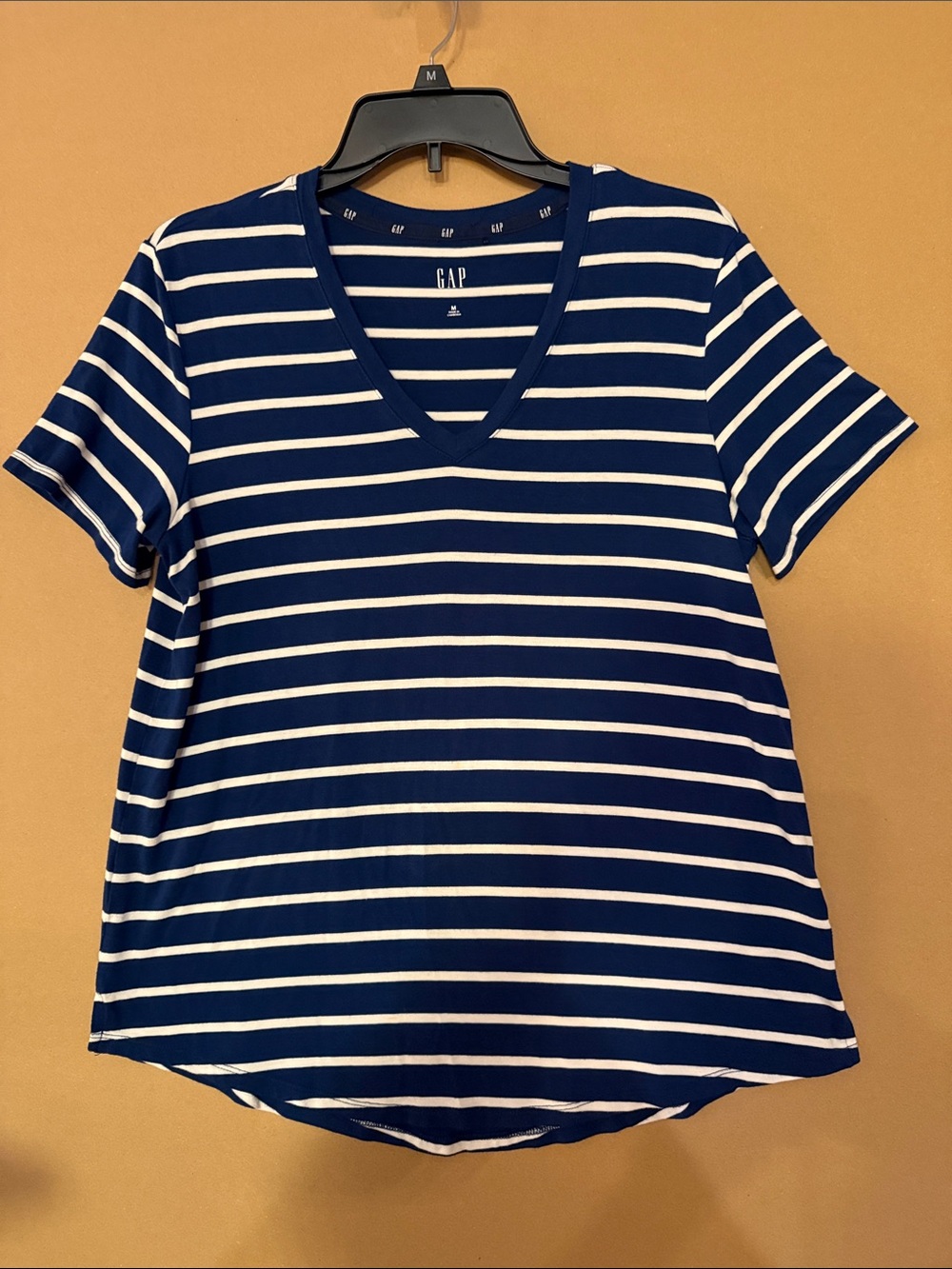 GAP Navy & White Striped V-Neck Short Sleeve Tee